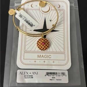 Alex and Ani Gold-Tone Bangle with Red Enamel Lattice Pie Charm